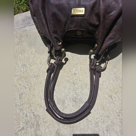 Prada Brown Shoulder HandBag Women Gold Accents - Picture 12 of 16